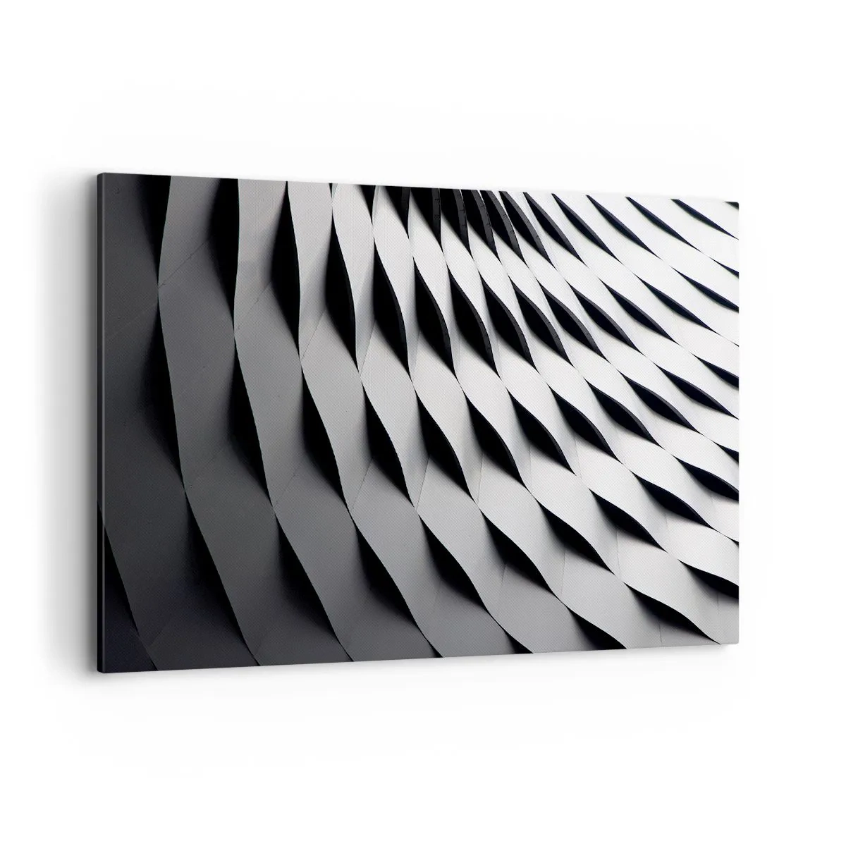 Bild auf Leinwand - Leinwandbild - Abstraktes geometrisches Muster in Schwarz-Weiß-Tönen - 100x70cm - Auf der Oberfläche der Wellen - Moderne Wanddekoration für Wohnzimmer und Schlafzimmer ARTTOR