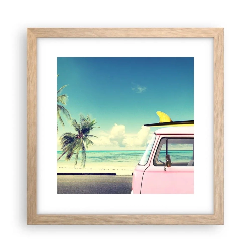 Poster in einem Rahmen aus heller Eiche - Zeit um in die Ferien zu starten - 30x30 cm