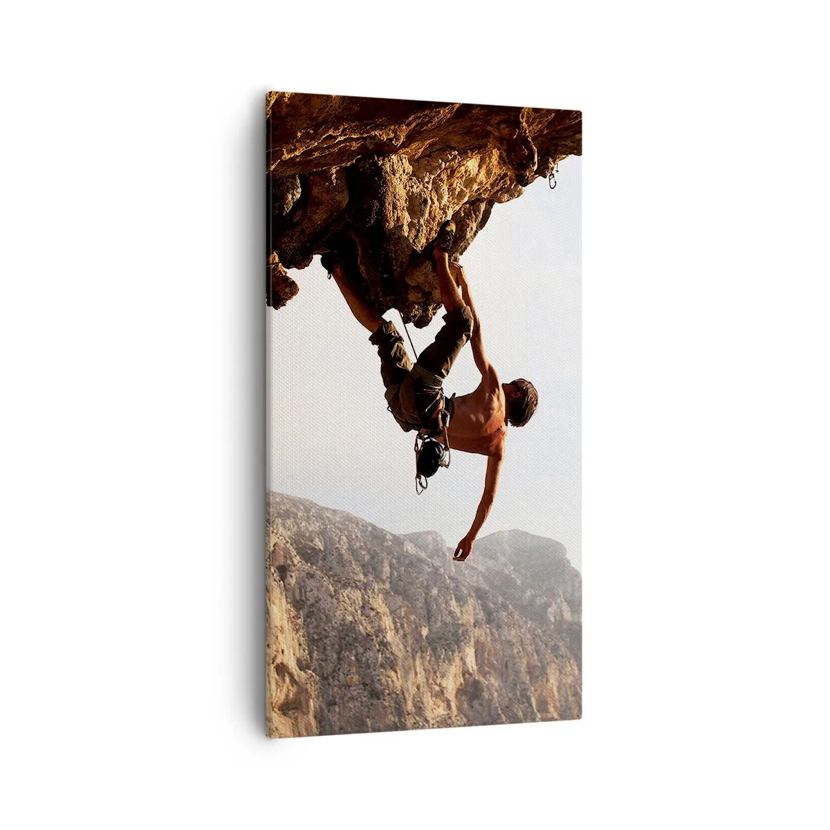 Bild auf Leinwand - Leinwandbild - Die Welt ist in einer Hand auf einem Felsblock geschrumpft - 55x100 cm