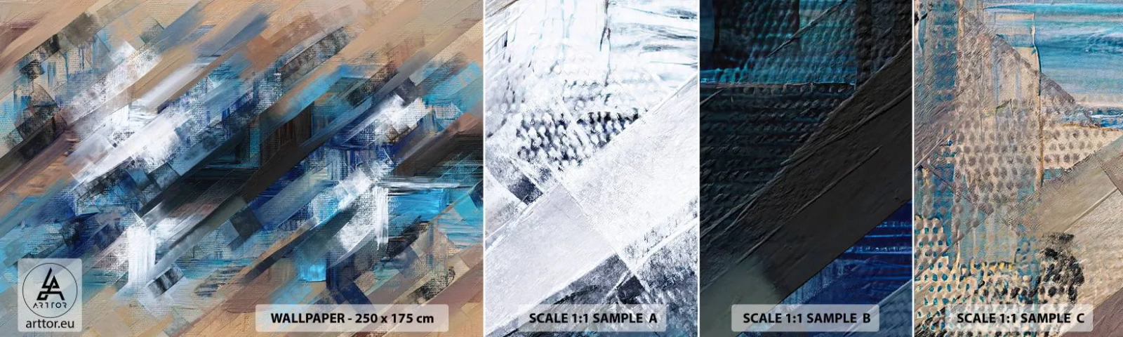 Fototapeten Muster Selbstklebend Deluxe Sticker - Auf einer blauen Diagonale - Stück, Abstraktion, Farben - 100x30 cm