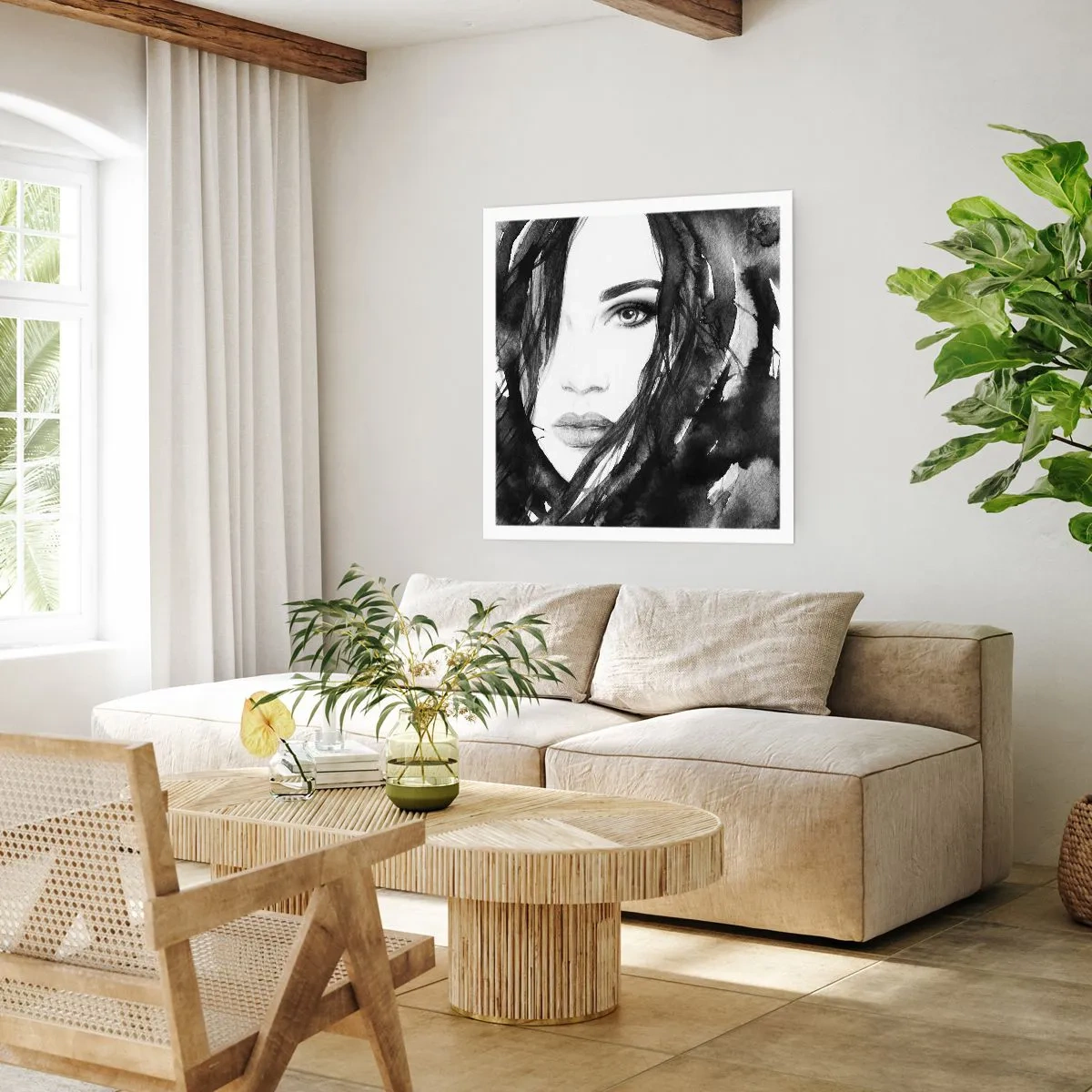 Poster - Porträt einer Dame in Schwarzweiß - 40x40 cm