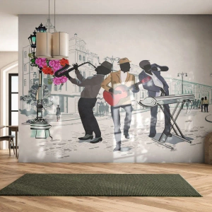 Selbstklebende Fototapete Deluxe Sticker - Straßenmusik - Musik, Gitarre, Band - 300x210 cm