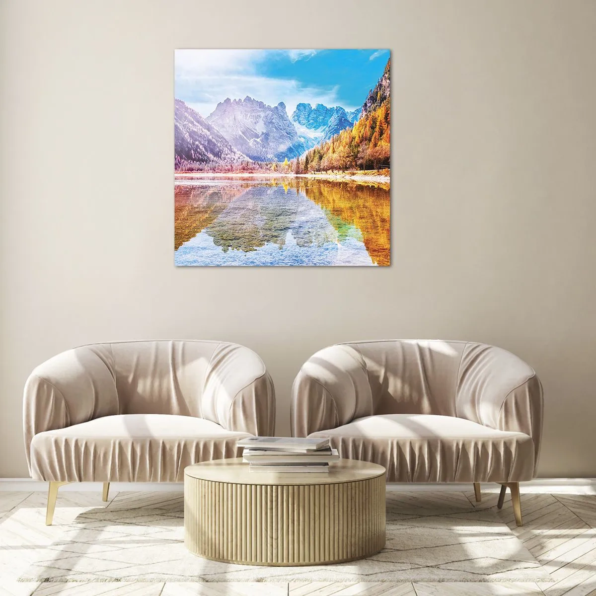 Glasbild - Bild auf glas - Und in den Bergen ist es schon Herbst - 60x60 cm