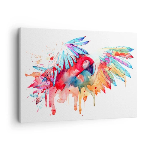 Bild auf Leinwand - Leinwandbild - Ein Papagei im künstlerischen Aquarellstil - 70x50cm - Bunte Papageien - Moderne Wanddekoration für Wohnzimmer und Schlafzimmer ARTTOR