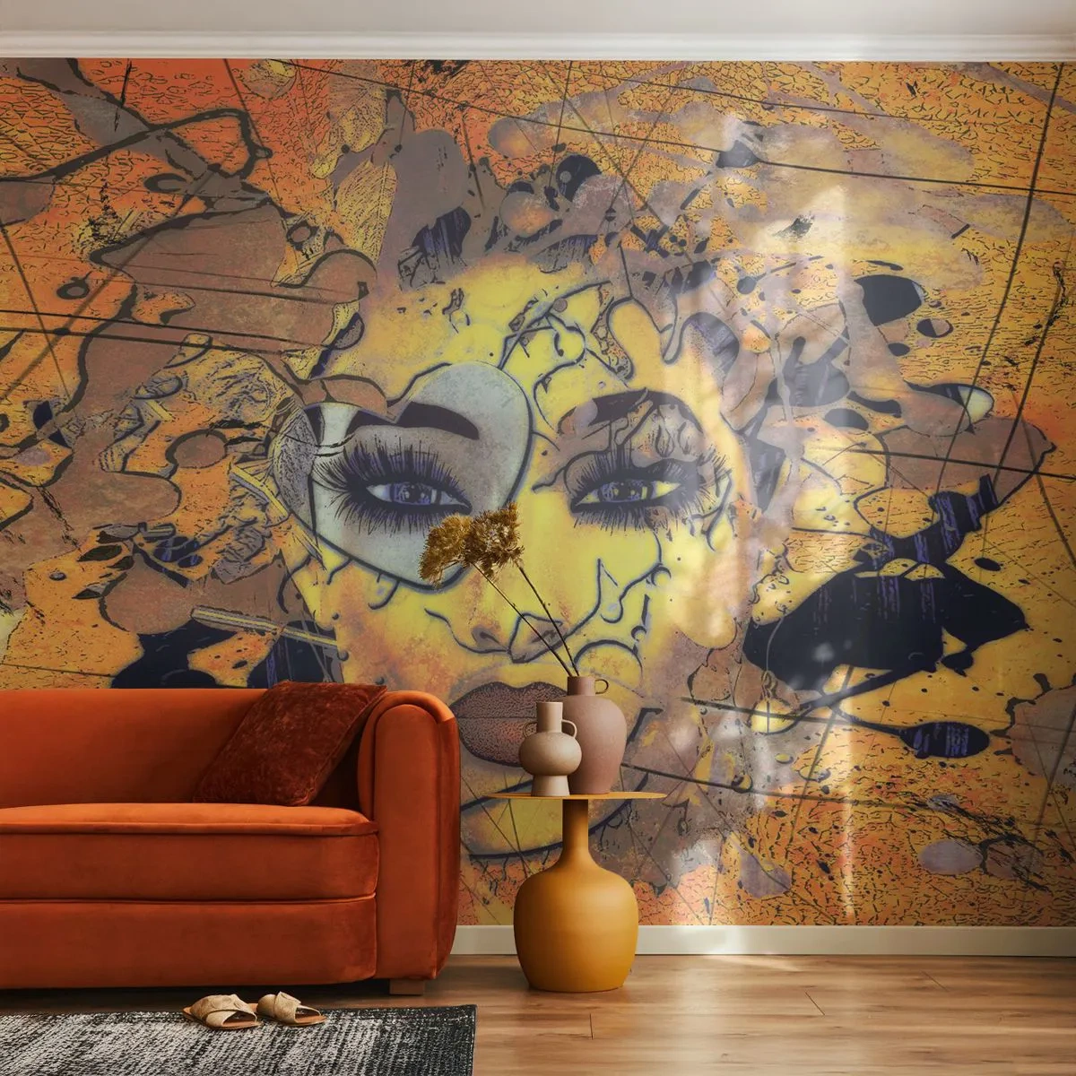 Fototapete Standard Eco - Sonnige Schönheit - Abstraktion, Das Gesicht einer Frau, Augen - 450x315 cm