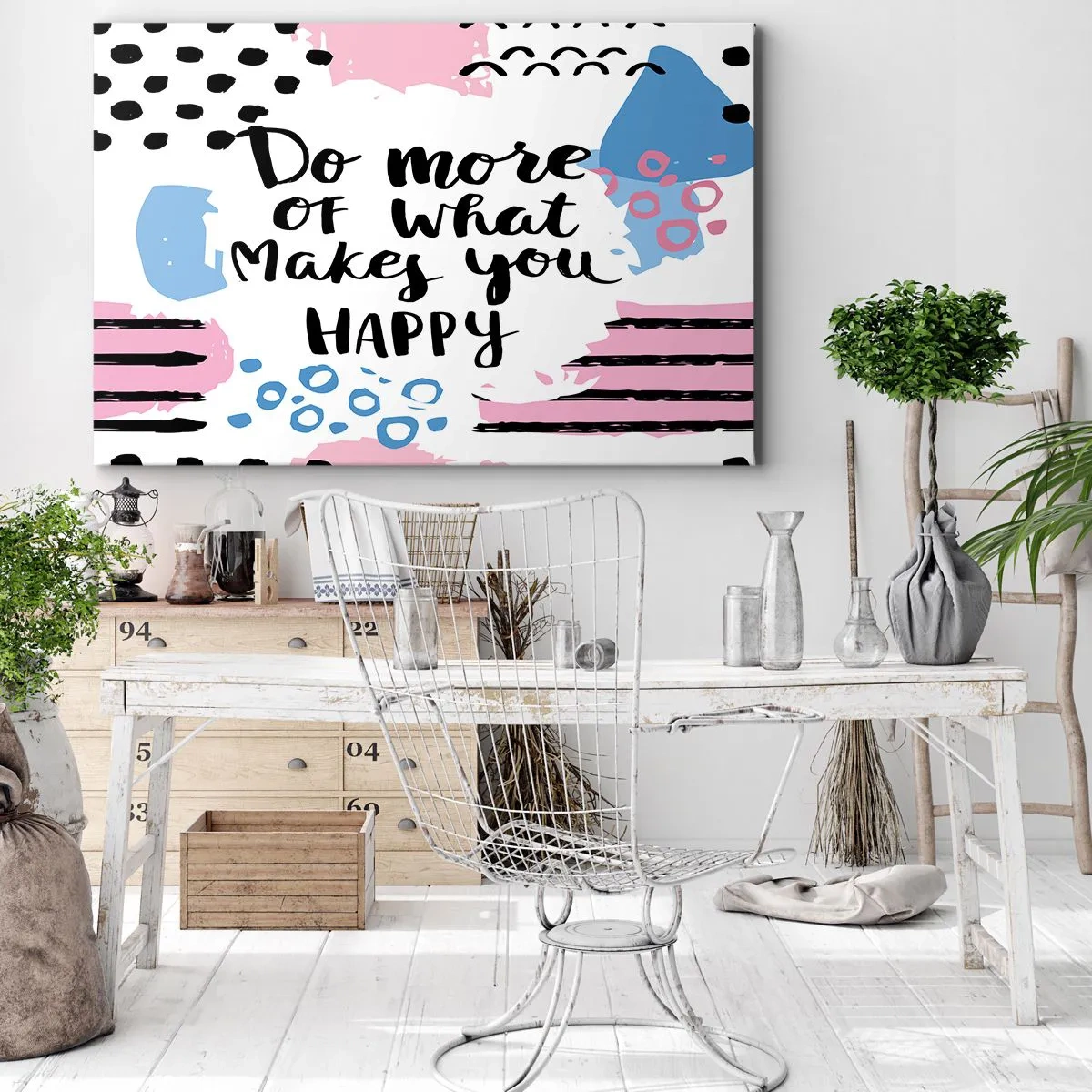 Bild auf Leinwand - Leinwandbild - Poster mit der Aufschrift „Tu mehr von dem, was dich glücklich macht“ - 70x50cm - Wie man glücklich wird - Moderne Wanddekoration für Wohnzimmer und Schlafzimmer ARTTOR