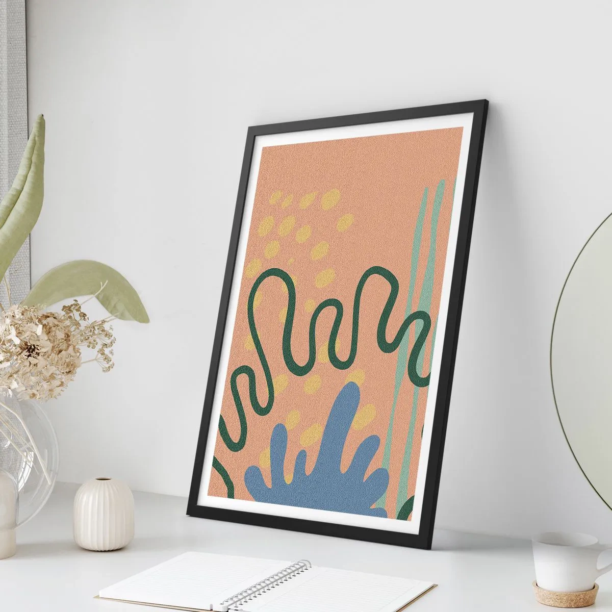 Poster in einem schwarzem Rahmen - Abstrakte Komposition in warmen Farben - 50x70cm - Abstraktion: Vielfalt der Natur - Moderne Wanddekoration für Wohnzimmer und Schlafzimmer ARTTOR
