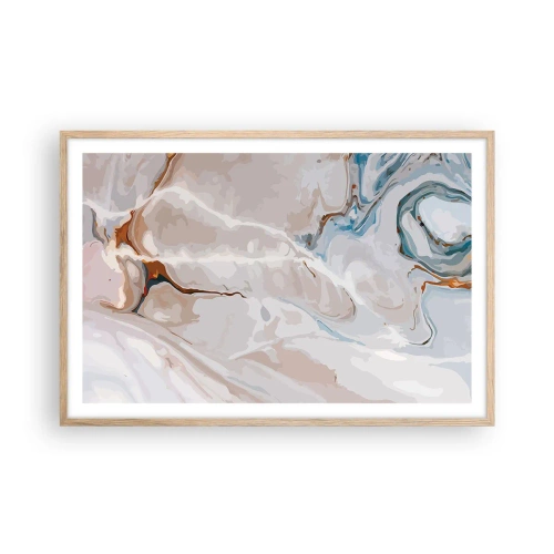 Poster in einem Rahmen aus heller Eiche - Blau schlängelt sich unter dem Weiß - 91x61 cm