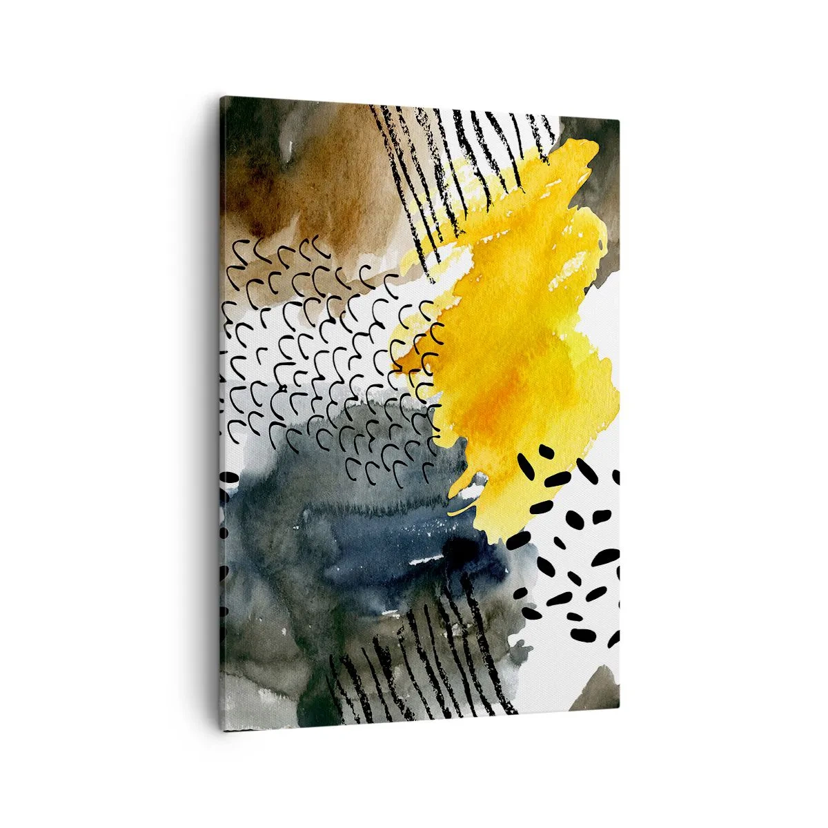 Bild auf Leinwand - Leinwandbild - Eine abstrakte Komposition mit gelben Akzenten und grafischen Mustern. - 50x70cm - Ein Treffen der Elemente der Natur - Moderne Wanddekoration für Wohnzimmer und Schlafzimmer ARTTOR