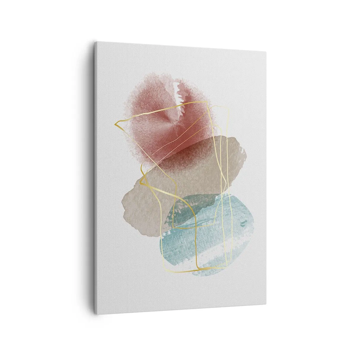 Bild auf Leinwand - Leinwandbild - Abstrakte Formen mit zarten Farben und goldenen Linien - 50x70cm - Korallen des Weltraums - Moderne Wanddekoration für Wohnzimmer und Schlafzimmer ARTTOR