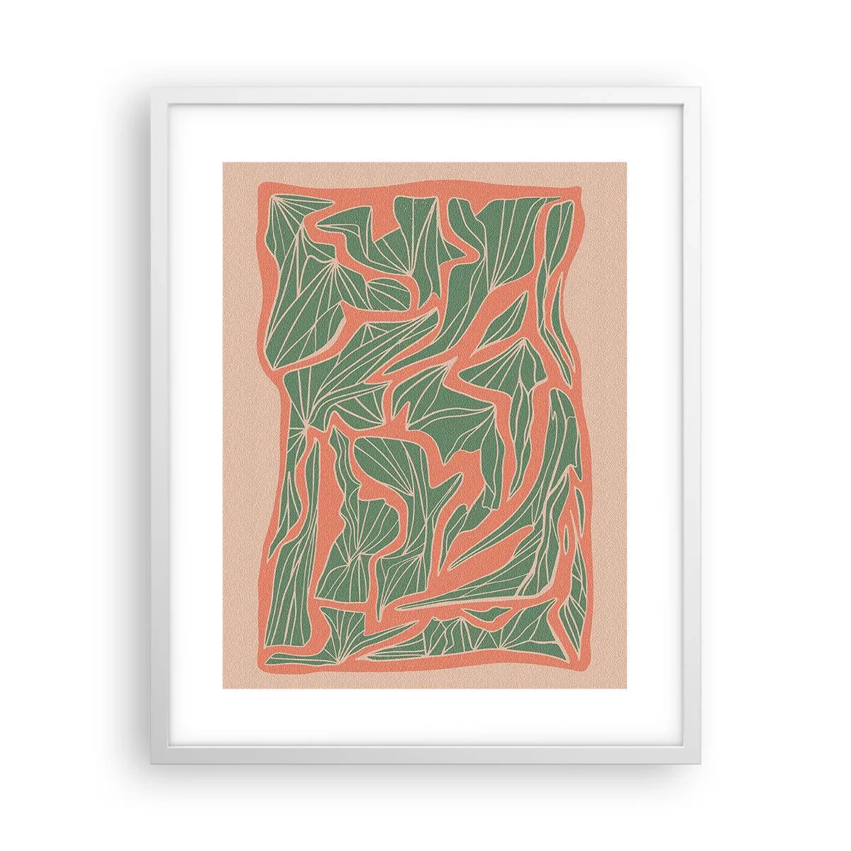 Poster in einem weißen Rahmen - Kampf zwischen Korallen und Grün - 40x50 cm