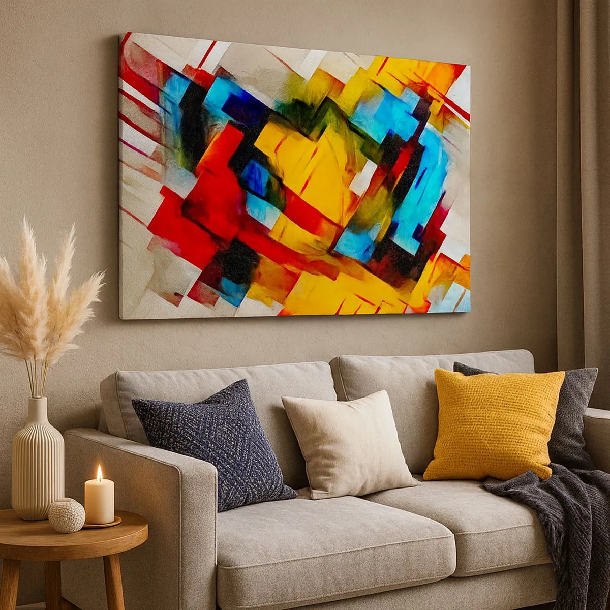Bild auf Leinwand - Leinwandbild - Abstrakte geometrische Komposition in lebendigen Farben - 70x50cm - Ein bunter Interleaver - Moderne Wanddekoration für Wohnzimmer und Schlafzimmer ARTTOR