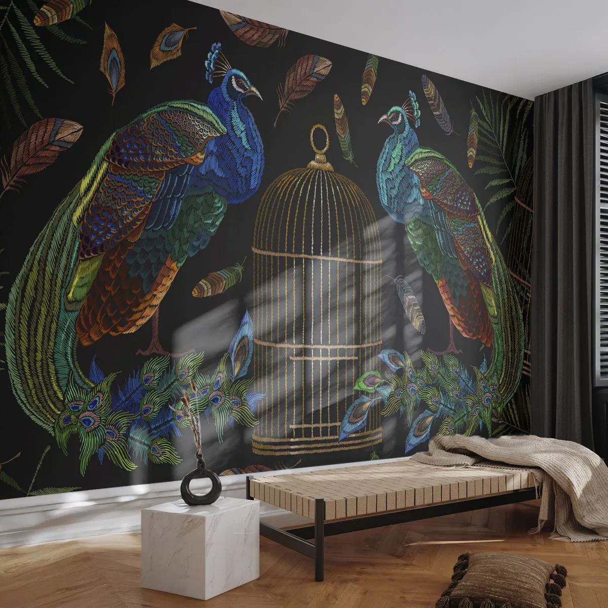 Fototapete Standard Eco - In königlichen Gewändern - Abstraktion, Pfau, Pfauenfeder - 400x280 cm