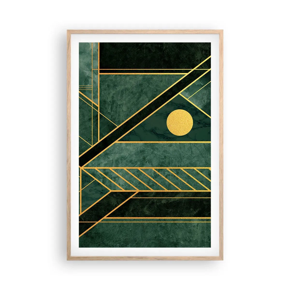 Poster in einem Rahmen aus heller Eiche - Dynamik von Gold und Azurblau - 61x91 cm