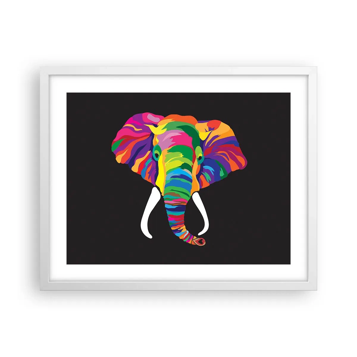 Poster in einem weißen Rahmen - Der Elefant, der es liebte, im Regenbogen zu baden - 50x40 cm