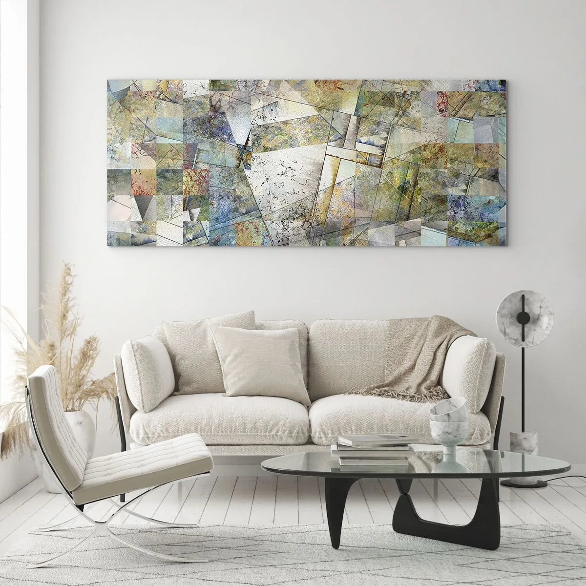 Glasbild - Bild auf glas - Bunte Abstraktion mit geometrischen Formen und Linien - 140x50cm - Geometrische Mischung - Moderne Wanddekoration für Wohnzimmer und Schlafzimmer ARTTOR