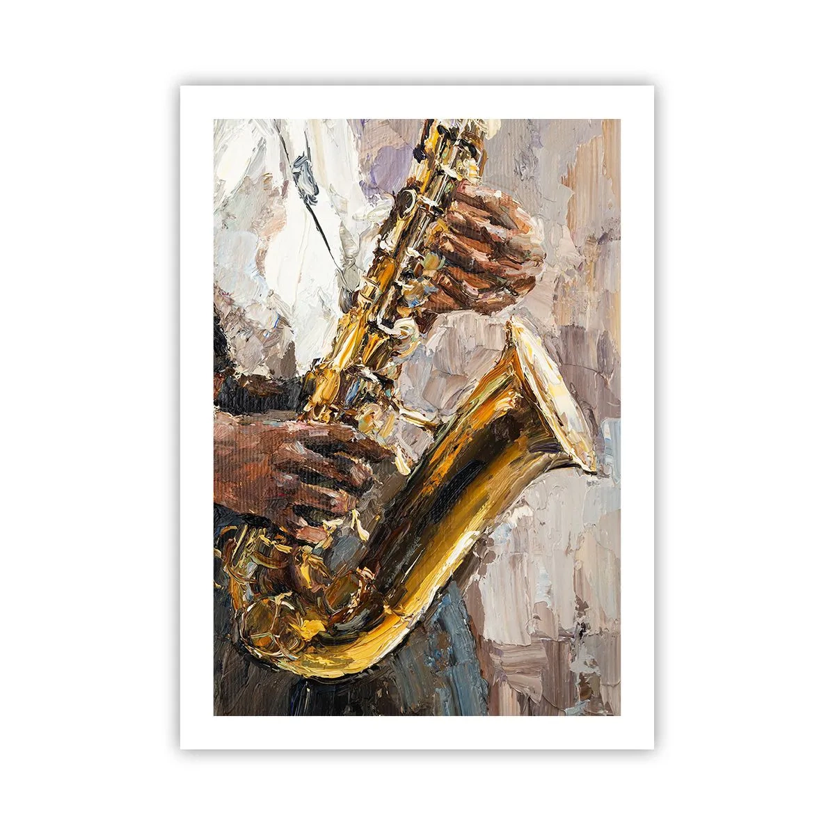 Poster - Ein Saxophonist, der im Stil einer künstlerischen Malerei spielt - 50x70cm - Zeit fürs Solo - Moderne Wanddekoration für Wohnzimmer und Schlafzimmer ARTTOR
