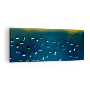 Bild auf Leinwand - Leinwandbild - Luftaufnahme von Booten auf dem Wasser und einem Sandstrand - 120x50cm - Feiertagsspiel - Moderne Wanddekoration für Wohnzimmer und Schlafzimmer ARTTOR