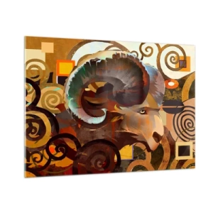 Glasbild - Bild auf glas - Ein künstlerisches Bild eines Widders in einer geometrischen und spiralförmigen Komposition. - 100x70cm - Magie - Religionen - Rituale - Moderne Wanddekoration für Wohnzimmer und Schlafzimmer ARTTOR