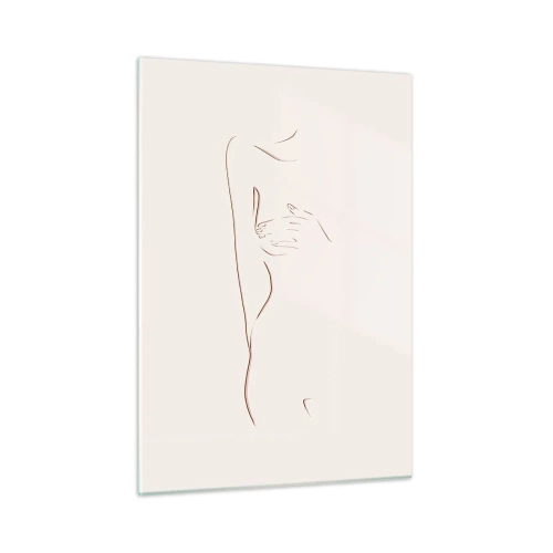 Glasbild - Bild auf glas - Eine abstrakte Linie, die die Umrisse eines Körpers in einem zarten, minimalistischen Stil darstellt. - 50x70cm - Die Form des Verlangens - Moderne Wanddekoration für Wohnzimmer und Schlafzimmer ARTTOR