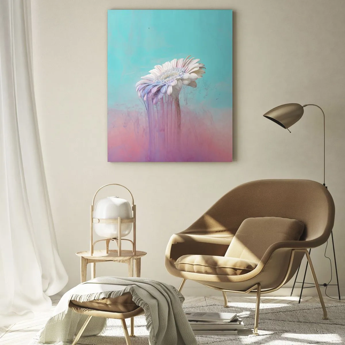 Glasbild - Bild auf glas - Pastellfarbene Gerbera mit Unschärfeeffekt - 80x120cm - Blumenunterwelt - Moderne Wanddekoration für Wohnzimmer und Schlafzimmer ARTTOR