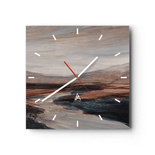 Wanduhr - Glasuhr - Eine malerische Landschaft mit Fluss und Bergen - 30x30cm - Ruhiges Tal - Moderne Wanddekoration für Wohnzimmer und Schlafzimmer ARTTOR