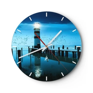 Wanduhr - Glasuhr - Ein nachts beleuchteter Leuchtturm über einem ruhigen Meer - 30x30cm - Und du hast keine Angst vor der Dunkelheit - Moderne Wanddekoration für Wohnzimmer, Küche und Schlafzimmer ARTTOR