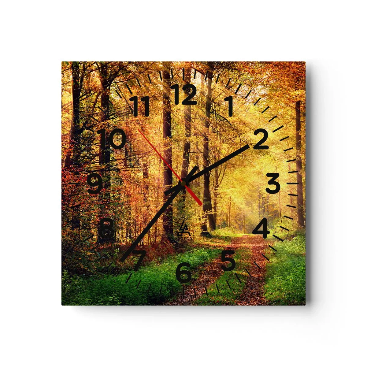 Wanduhr - Glasuhr - Waldgoldene Stille - 40x40 cm