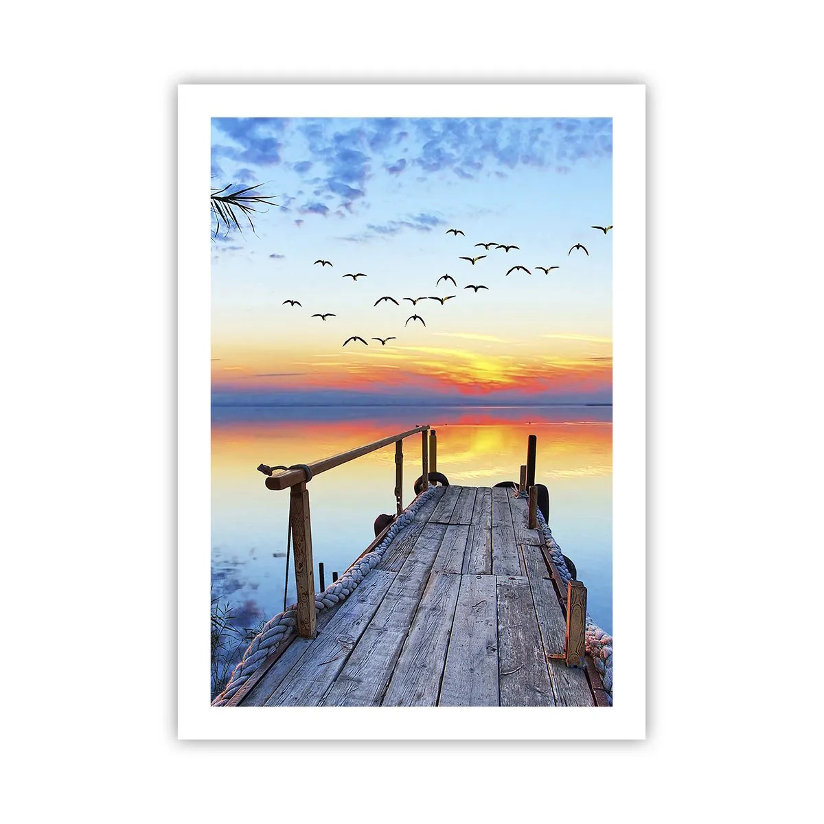 Poster - Pier am See bei Sonnenuntergang - 50x70cm - Es ist Zeit, zurückzukehren ... - Moderne Wanddekoration für Wohnzimmer und Schlafzimmer ARTTOR