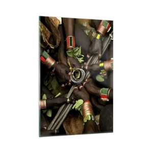 Glasbild - Bild auf glas - Traditionelle Handarmbänder in einer Gruppe von Händen - 80x120cm - Wir sind zusammen - Moderne Wanddekoration für Wohnzimmer und Schlafzimmer ARTTOR