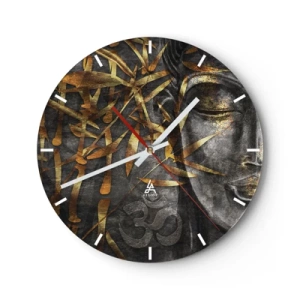 Wanduhr - Glasuhr - Goldenes Buddha-Bild mit Bambusmotiv und Om-Symbol - 30x30cm - Fühle den Frieden - Moderne Wanddekoration für Wohnzimmer, Küche und Schlafzimmer ARTTOR