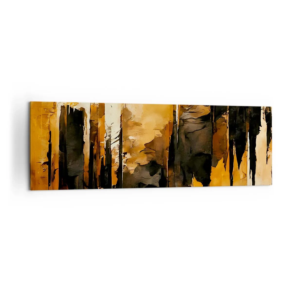 Bild auf Leinwand - Leinwandbild - Abstrakte goldene und schwarze Streifen in einer künstlerischen Komposition - 160x50cm - Harmonie von Schwarz und Gold - Moderne Wanddekoration für Wohnzimmer und Schlafzimmer ARTTOR