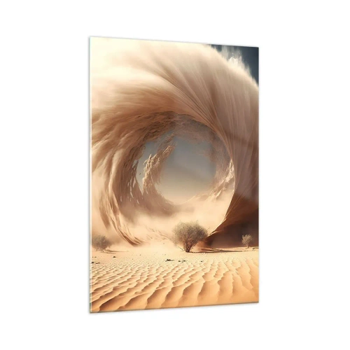 Glasbild - Bild auf glas - Dynamischer Sandwirbel in einer Wüste mit Bäumen - 70x100cm - Geöffnetes Portal - Moderne Wanddekoration für Wohnzimmer und Schlafzimmer ARTTOR