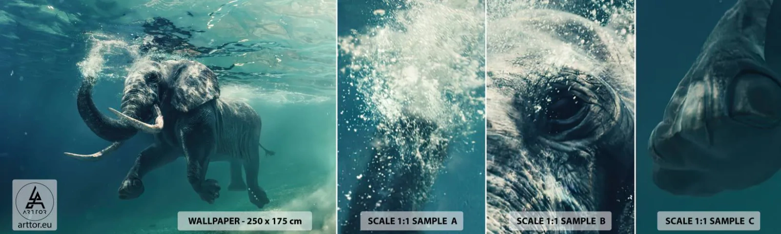 Fototapeten Muster Selbstklebend Deluxe Sticker - Jeder schwimmt gerne - Abstraktion, Elefant, Stück - 100x30 cm