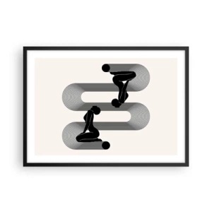Poster in einem schwarzem Rahmen - Schwarze Silhouetten mit geometrischen Linien auf hellem Hintergrund - 70x50cm - Sinnliche Symmetrie - Moderne Wanddekoration für Wohnzimmer und Schlafzimmer ARTTOR
