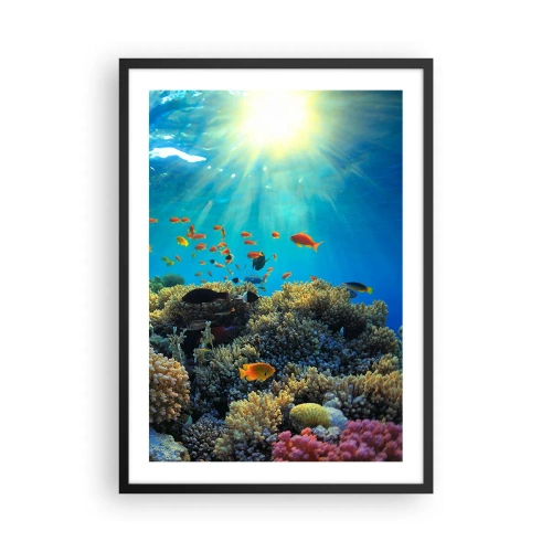 Poster in einem schwarzem Rahmen - Unterwasserlandschaft mit Korallenriff und bunten Fischen - 50x70cm - Unterwasserschätze - Moderne Wanddekoration für Wohnzimmer und Schlafzimmer ARTTOR