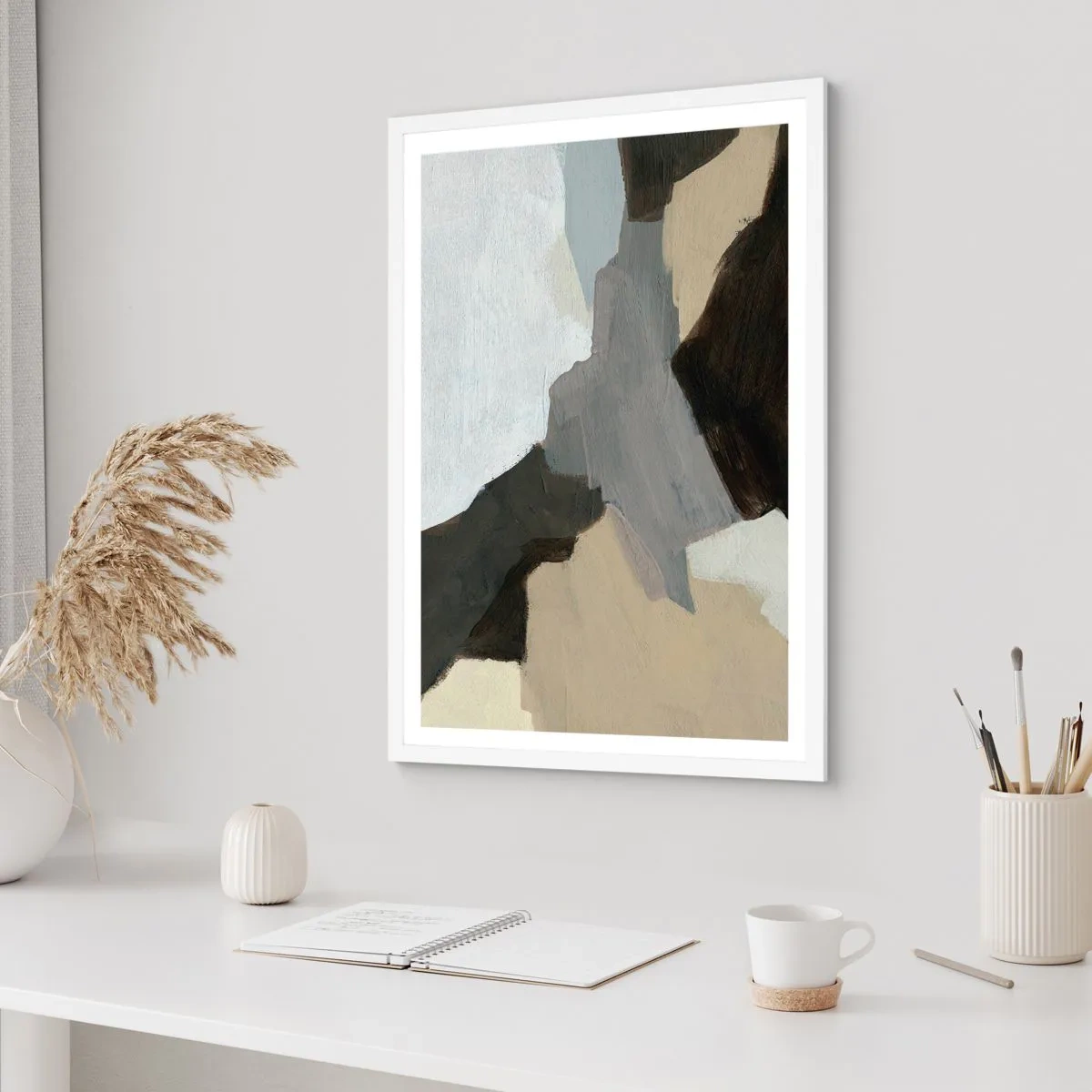 Poster in einem weißen Rahmen - Abstraktion: Scheideweg des Graus - 30x40 cm