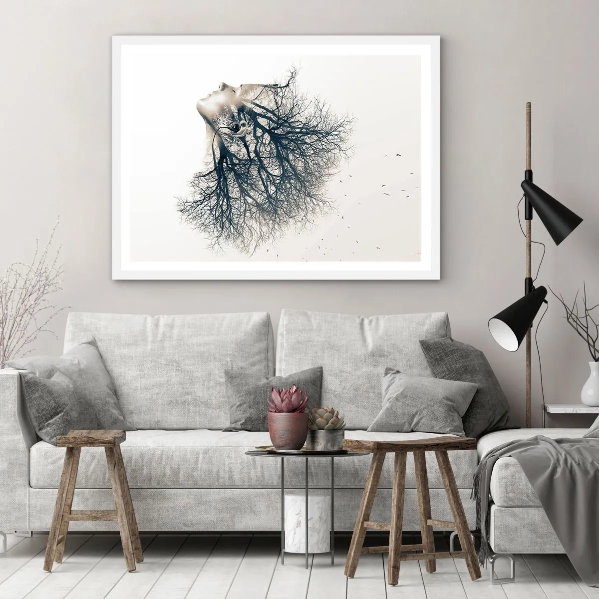 Poster in einem weißen Rahmen - Dem Rauschen der Bäume lauschen - 100x70 cm