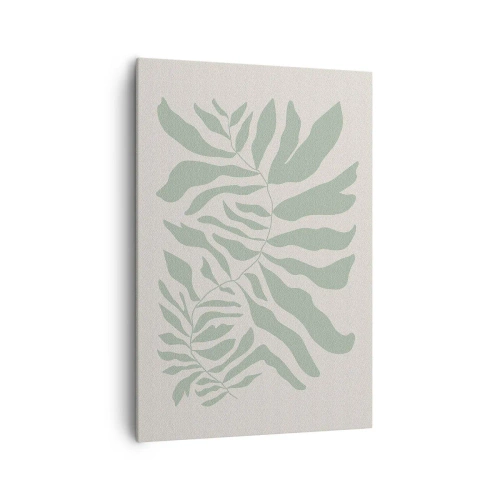 Bild auf Leinwand - Leinwandbild - Ein zartes Zweigmuster mit Blättern in einem Smaragdgrünton - 70x100cm - Smaragdzweig - Moderne Wanddekoration für Wohnzimmer und Schlafzimmer ARTTOR