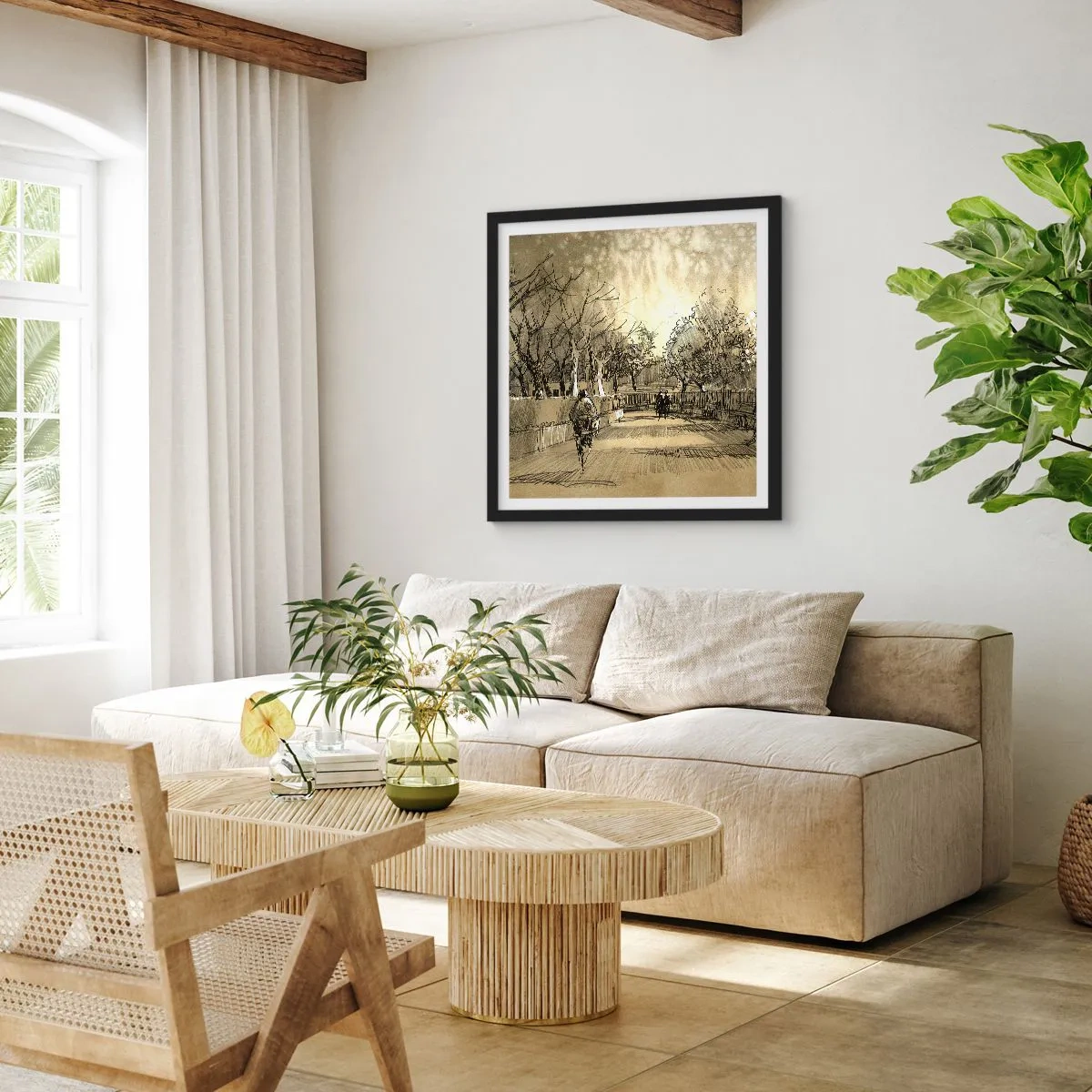 Poster in einem schwarzem Rahmen - Ein Moment mit einer Feder angehalten - 60x60 cm