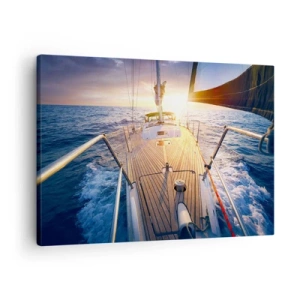Bild auf Leinwand - Leinwandbild - Yacht auf See bei Sonnenuntergang - 70x50cm - Laufen unter den Wellen - Moderne Wanddekoration für Wohnzimmer und Schlafzimmer ARTTOR