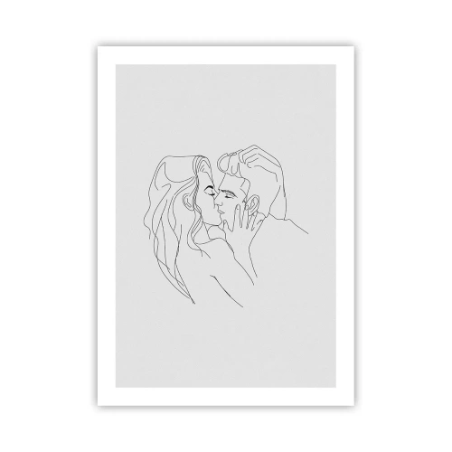 Poster - Ein minimalistischer Cartoon eines sich küssenden Paares. - 50x70cm - Dieselbe Linie - Moderne Wanddekoration für Wohnzimmer und Schlafzimmer ARTTOR