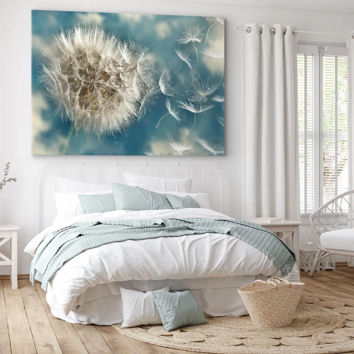 Bild auf Leinwand - Leinwandbild - Ein verwelkter Löwenzahn vor blauem Himmel - 120x80cm - Engelsatem - Moderne Wanddekoration für Wohnzimmer und Schlafzimmer ARTTOR