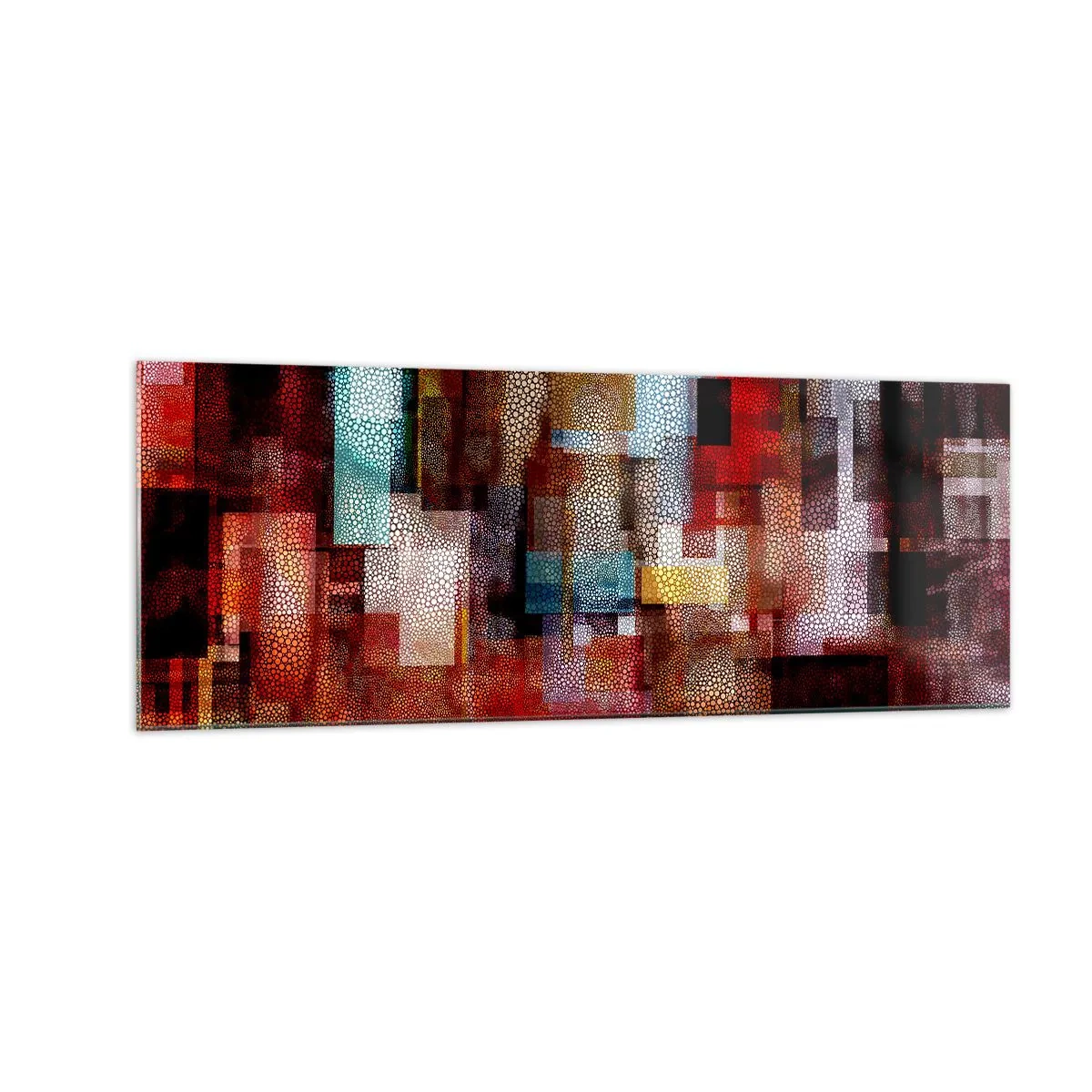 Glasbild - Bild auf glas - Geometrische Abstraktion in intensiven Rottönen - 140x50cm - Verwirrung mit Verwirrung - Moderne Wanddekoration für Wohnzimmer und Schlafzimmer ARTTOR