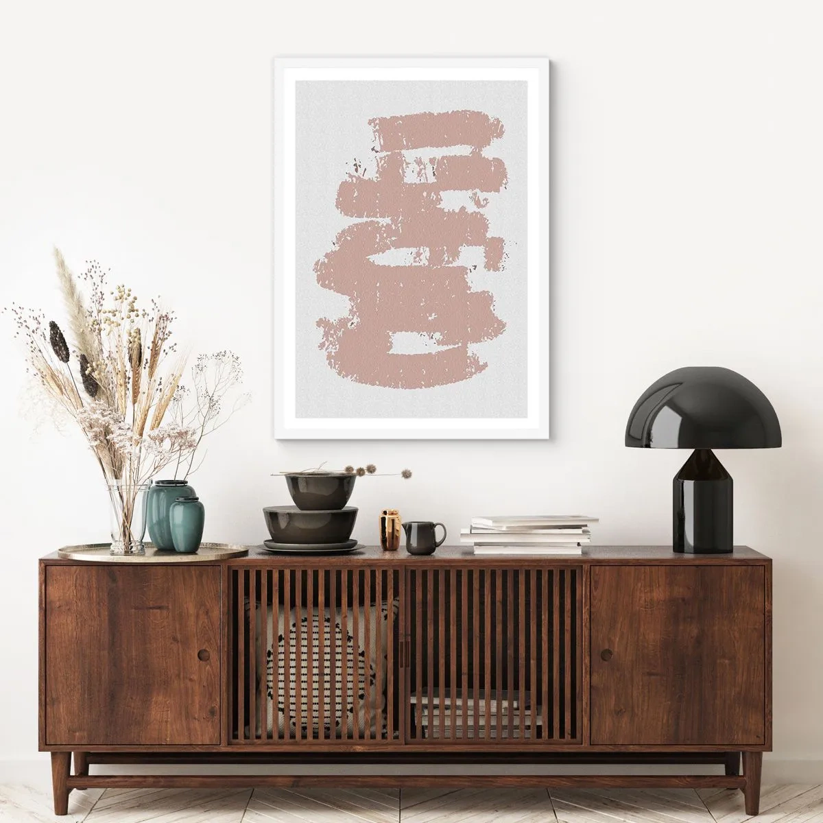 Poster in einem weißen Rahmen - Abstraktion in zartem Rosa - 50x70 cm