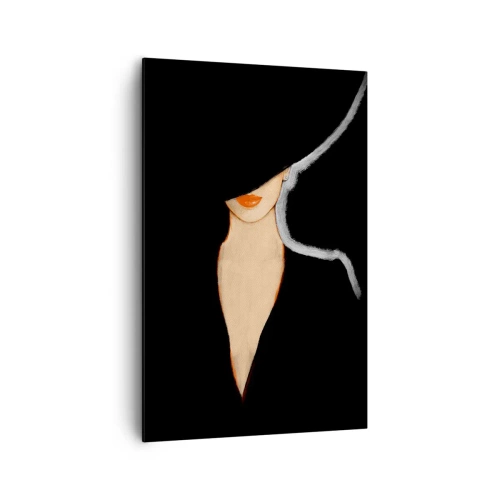 Bild auf Leinwand - Leinwandbild - Silhouette einer Frau mit Hut auf schwarzem Hintergrund - 80x120cm - Eleganz und Stil - Moderne Wanddekoration für Wohnzimmer und Schlafzimmer ARTTOR