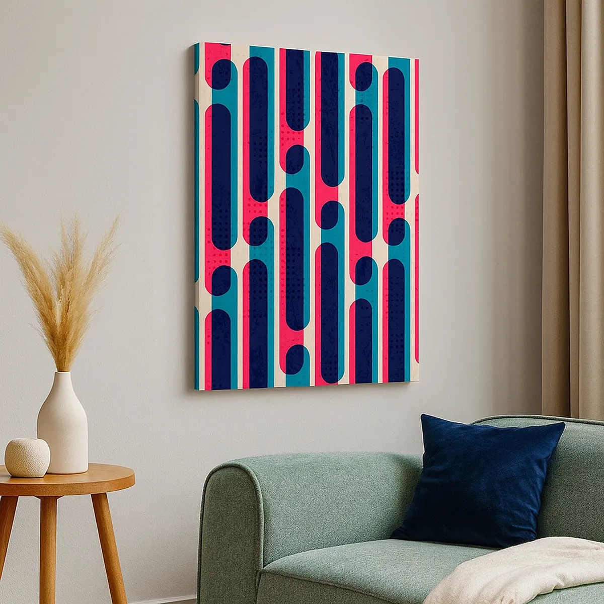 Bild auf Leinwand - Leinwandbild - Geometrisches Retro-Muster mit Pastellfarben - 50x70cm - In die Tiefe und vorwärts - Moderne Wanddekoration für Wohnzimmer und Schlafzimmer ARTTOR