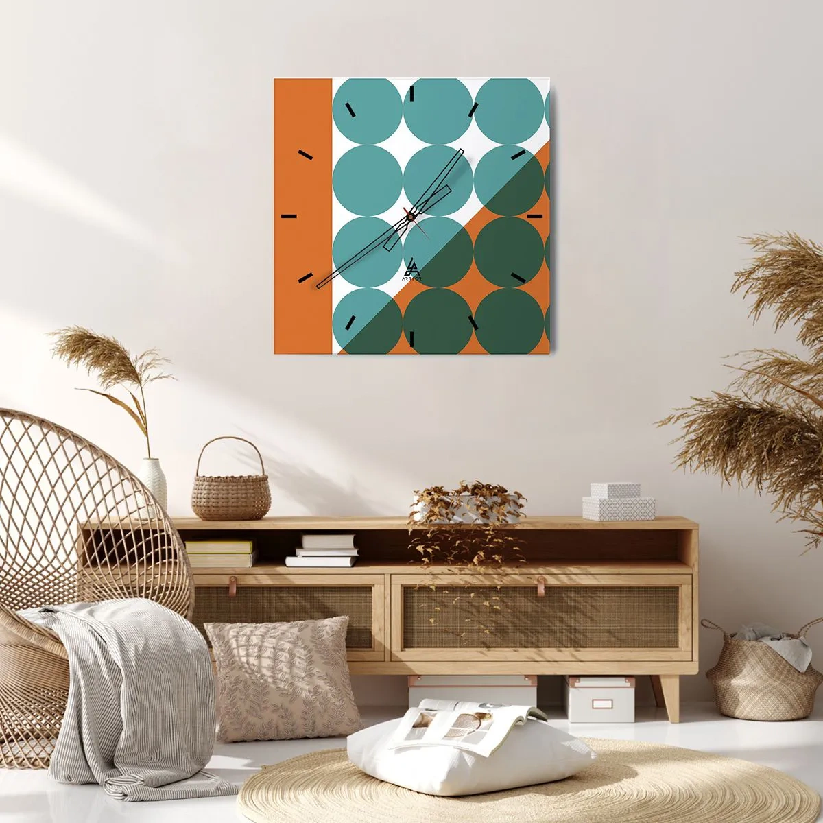 Wanduhr - Glasuhr - Geometrische Muster in Kontrastfarben - 30x30cm - Nach oben und schräg - Moderne Wanddekoration für Wohnzimmer und Schlafzimmer ARTTOR