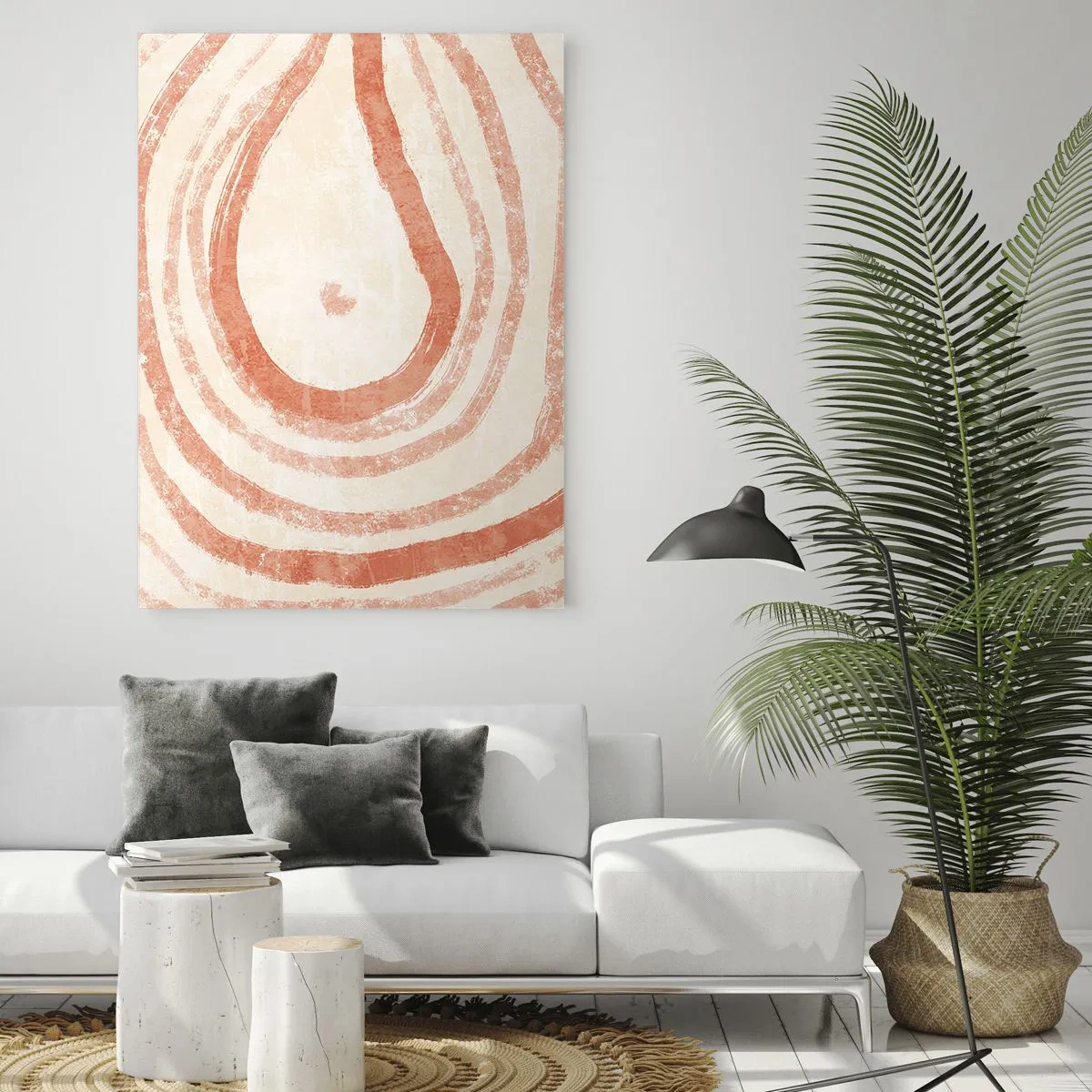 Glasbild - Bild auf glas - Ein abstraktes Motiv aus konzentrischen Linien in Terrakotta-Tönen. - 70x100cm - Korallenkreise – Komposition - Moderne Wanddekoration für Wohnzimmer und Schlafzimmer ARTTOR