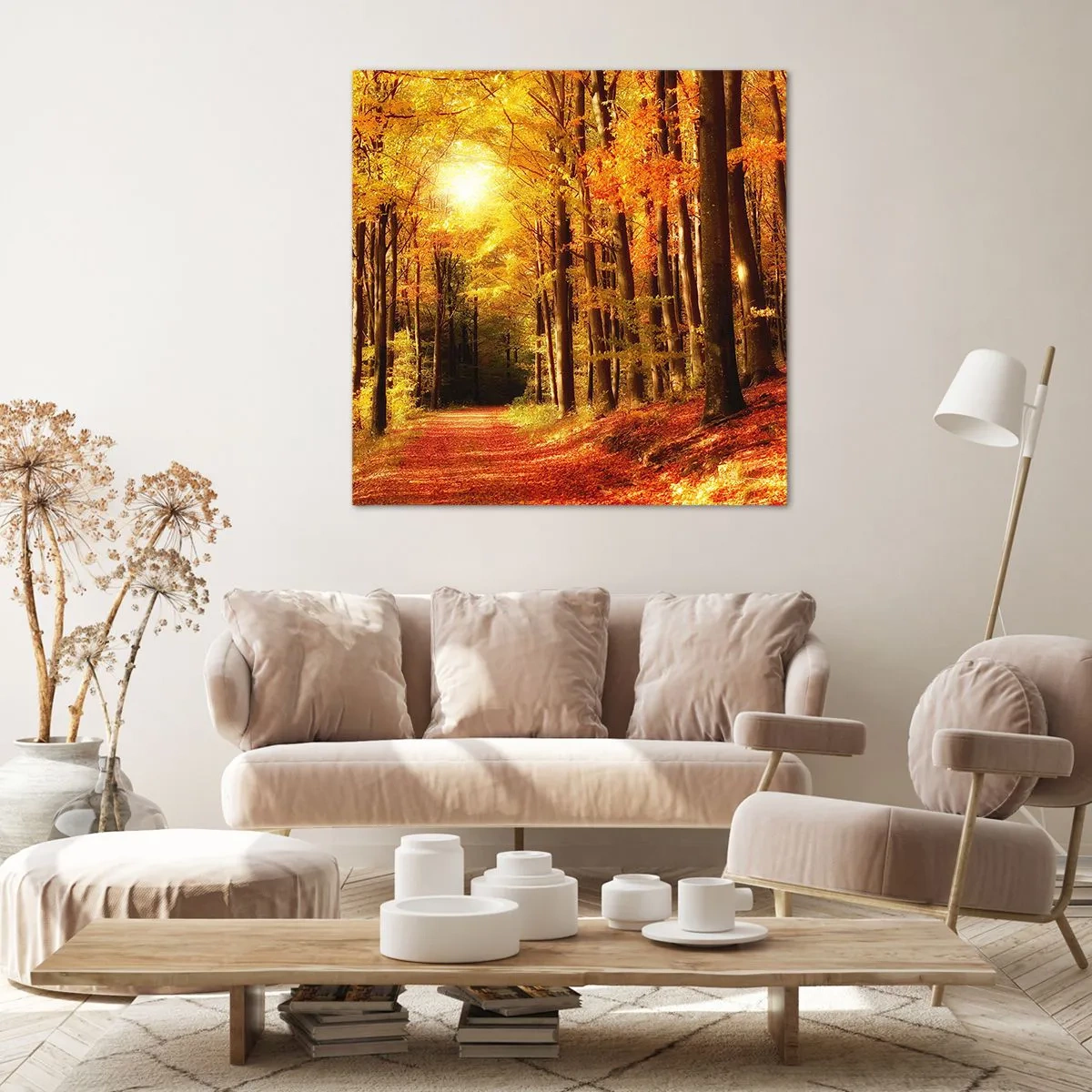 Bild auf Leinwand - Leinwandbild - Goldener Herbst auf einer Forststraße - 40x40 cm